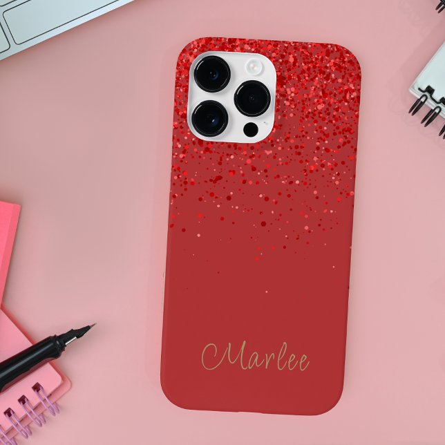 Modern Monogrammed Red Glitter Glam (Skapare uppladdad)