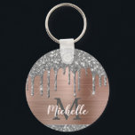 Modern Monogrammed Silver Glitter Drives Rosa Meta Nyckelring<br><div class="desc">Modern, giftig silver grått glitter droppar namn och en monogrammad nyckelkedja.Den här designen har silver grått (grått) glitter-droppar i gnistra på rosa ros guld med metall-anpassningsbarnas inledande och första personlig-textmall. Perfekt kvinnlig gåva. Observera att den här designen är en utskriven fotoeffekt. Kontakta mig om du behöver hjälp eller matchande artiklar....</div>
