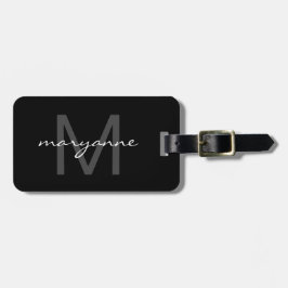 Modern Monogrammed svartgråttvit märka med sina Bagagebricka
