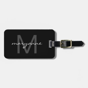 Modern Monogrammed svartgråttvit märka med sina Bagagebricka