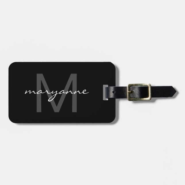 Modern Monogrammed svartgråttvit märka med sina Bagagebricka (Horisontell Framsida)