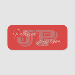 Modern Monogrammed Tomato Red: Elegant handskriven Namnbricka