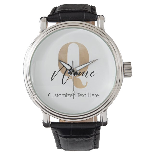 Modern Monogrammerad Initial Q & Namn Personlig Armbandsur (Framsida)