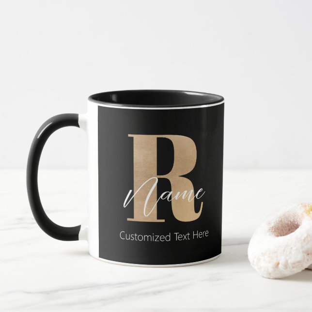Modern Monogrammerad Initial R & Namn Personlig Mugg (Med munk)