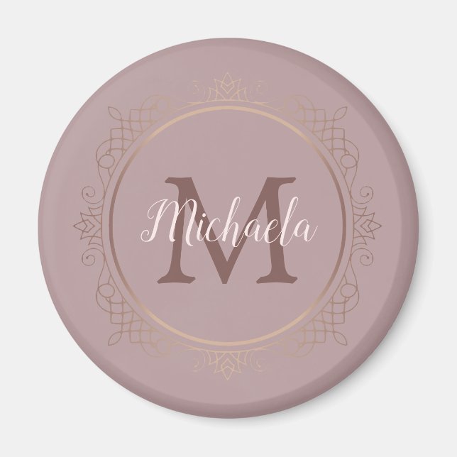 Modern monogrammerad mall för Eleganten Ro Guld Magnet (Framsidan)