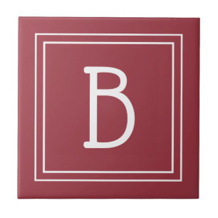 Modern Monogrammerad Mörkröd & Vit Initial Kakelplatta