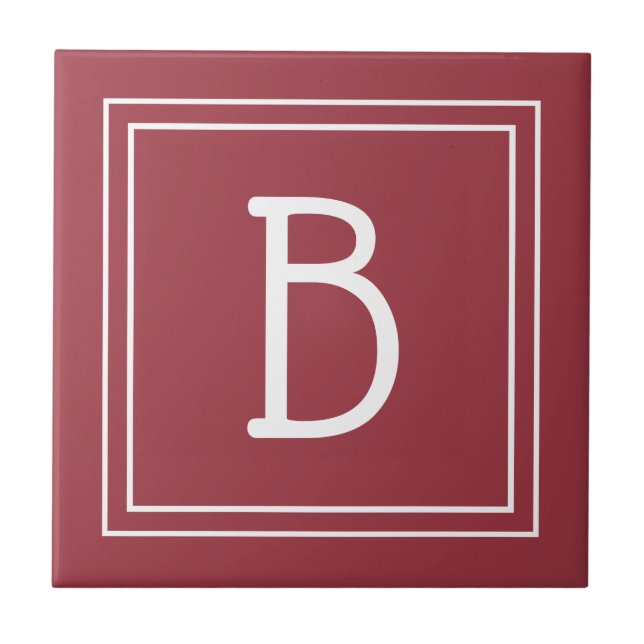 Modern Monogrammerad Mörkröd & Vit Initial Kakelplatta (Framsidan)