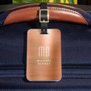 Modern monogrammetallisk kopparmetall bagagebricka