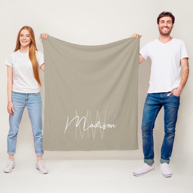 Modern monogramnamnskrift beige fleecefilt (På plats)