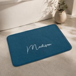Modern monogramnamnskrift blå badrumsmatta