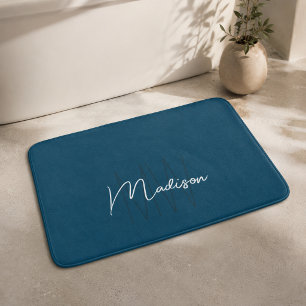 Modern monogramnamnskrift blå badrumsmatta
