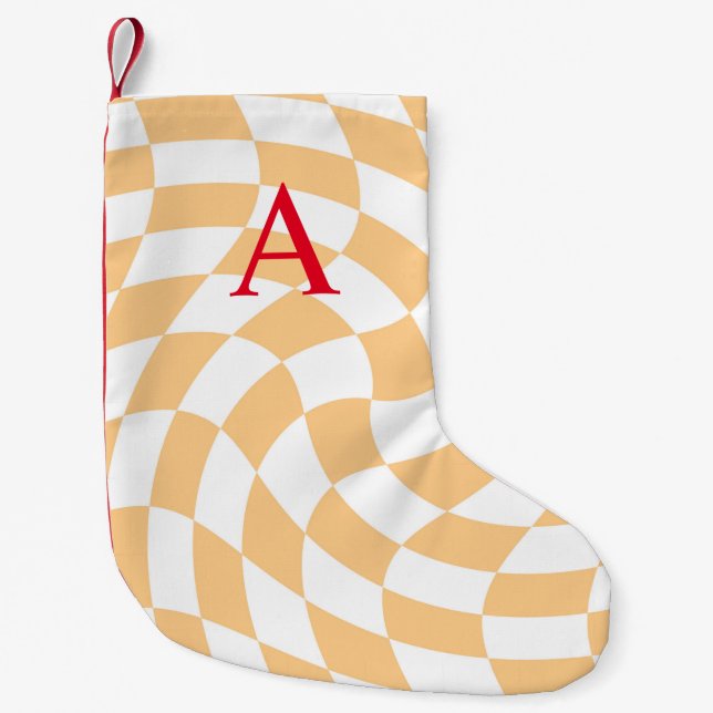 Modern monogrampersika kontrollerad liten julstrumpa (Framsidan)