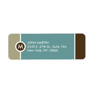 Modern Monogramreturadressetikett - blått/brunt Returadress Etikett