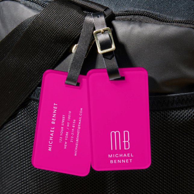 Modern monogramRosa Bagagebricka (Modern Monogram Pink Luggage Tag)
