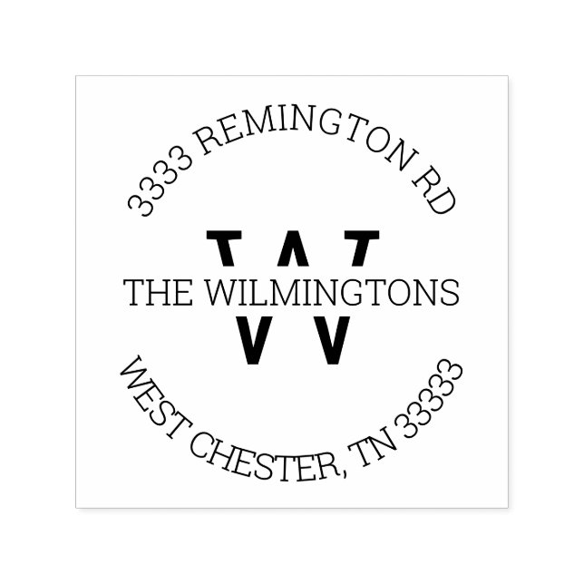 Modern monogramrundad Returadress Självfärgande Stämpel (Design)