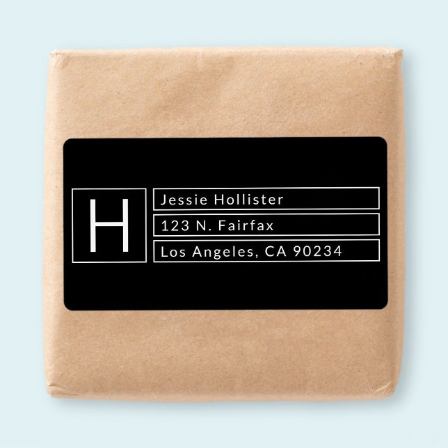 Modern monogramruta i svart och vitt returadress fraktsedel (Skapare uppladdad)