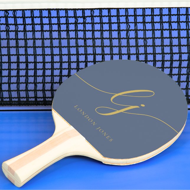 Modern Monogramskript Namn i marinerad Guld, moder Pingisracket (Skapare uppladdad)