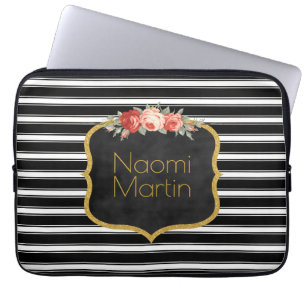 Modern Monogramsvartvit görar randig guld- ro Laptop Fodral