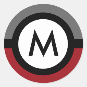 Modern monogramsymbol - svart/rött/Grått Runt Klistermärke