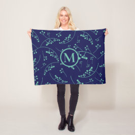 Modern monogramturkos teal berry mönster fleecefilt