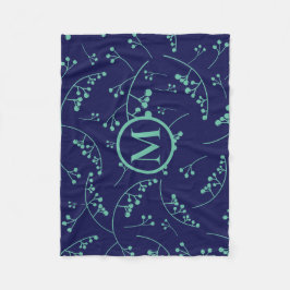 Modern monogramturkos teal berry mönster fleecefilt
