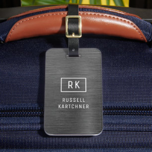 Modern monogramutsprång i grått Silver, borstat Me Bagagebricka