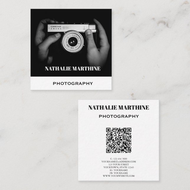 Modern monokrom fotografi fyrkantigt visitkort (Fram/baksida)