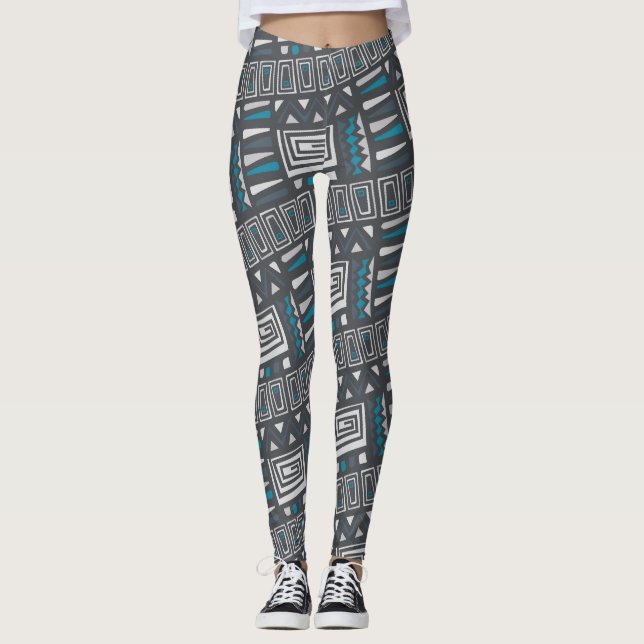 Modern monokrom stamgeometrisk Mönster Leggings (Framsida)
