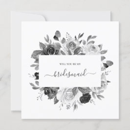 Modern monokrom vit Blommigt, Bridesmaid Bröllop Inbjudningar