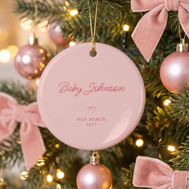 Modern Monoline Script Förväntar Sig Par Foto Rosa Julgransprydnad Keramik (Modern Monoline Script Expecting Couple Photo Pink Ceramic Ornament)