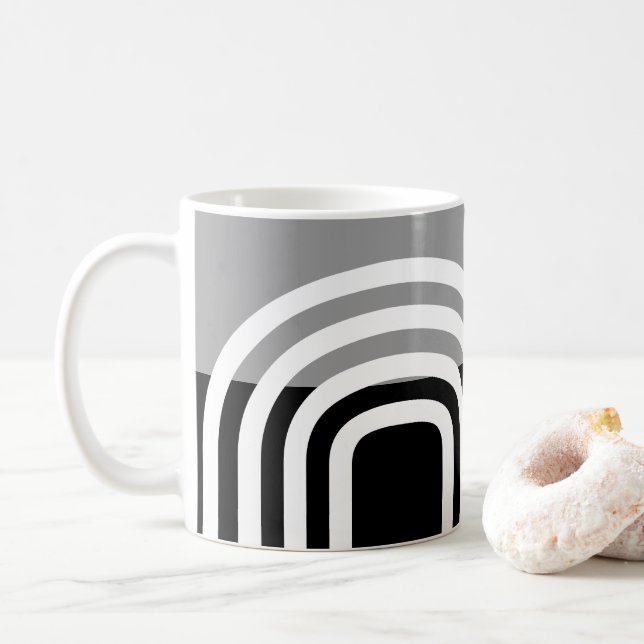 Modern Monotone Black White Initial Mönster Kaffemugg (Med munk)