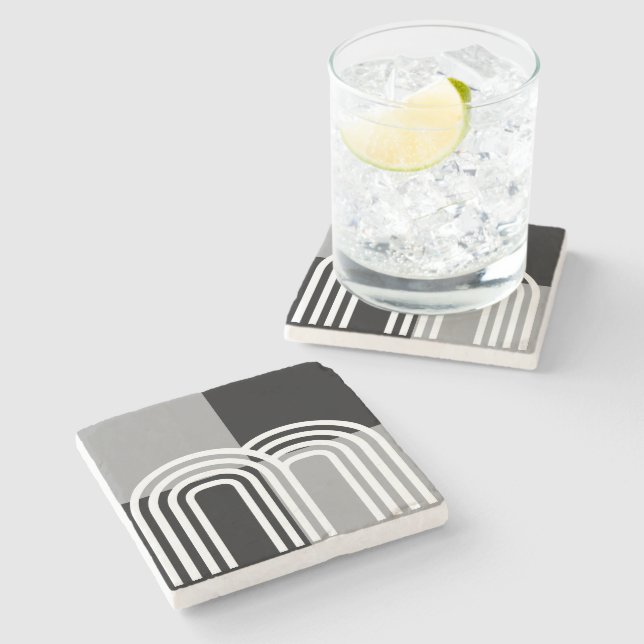 Modern Monotone Black White Initial Mönster Stenunderlägg (Sidan)