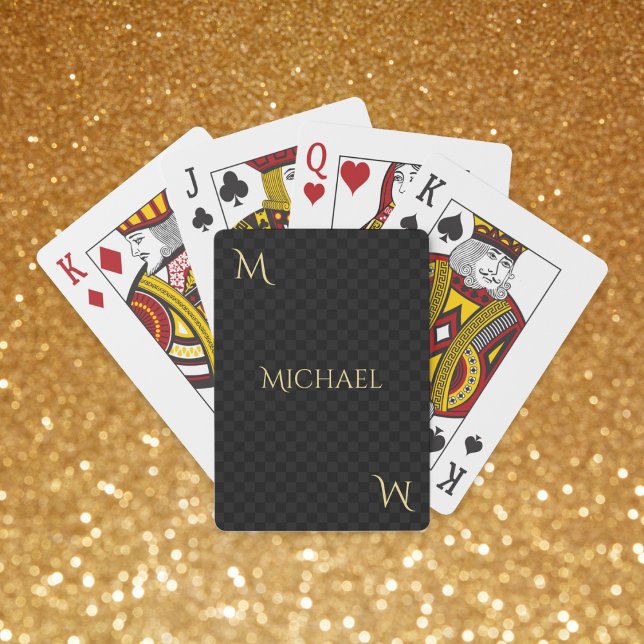 Modern Mönster Elegant Monogram Black Guld Poker Kortlek (Modern Pattern Elegant Monogram Black Gold Poker Playing Cards)