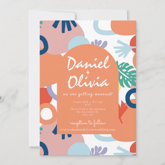 Modern Mönster-färgruta med QR Bröllop Inbjudningar (Framsida)