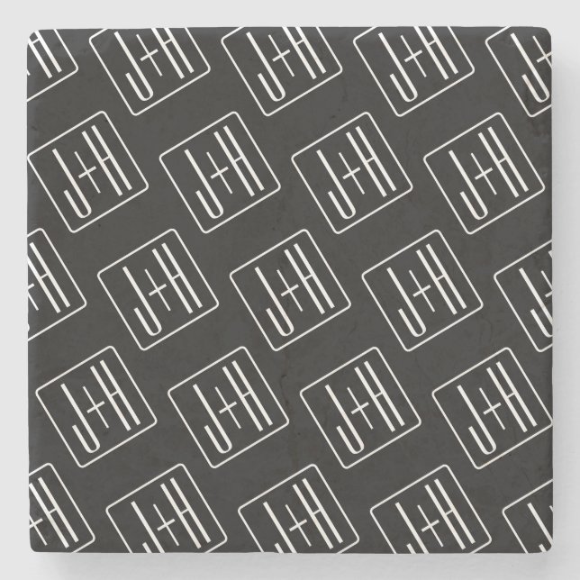 Modern Mönster för Bröllopsinitialer | Svart & Vit Stenunderlägg (Framsidan)