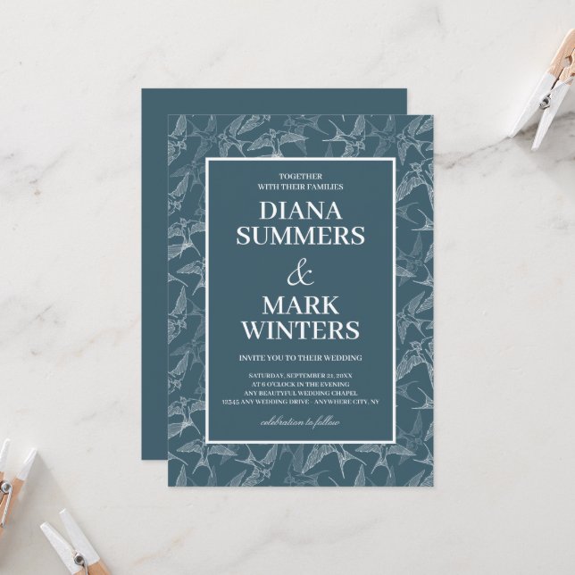 Modern mönster med svalt. Bröllopsinbjudan Inbjudningar (Fram/Back In Situ)