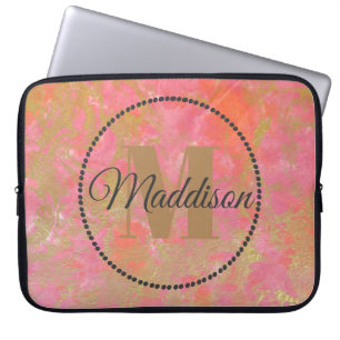 Modern Mönster Monogram ditt namn Rosa Marble Guld Laptop Fodral