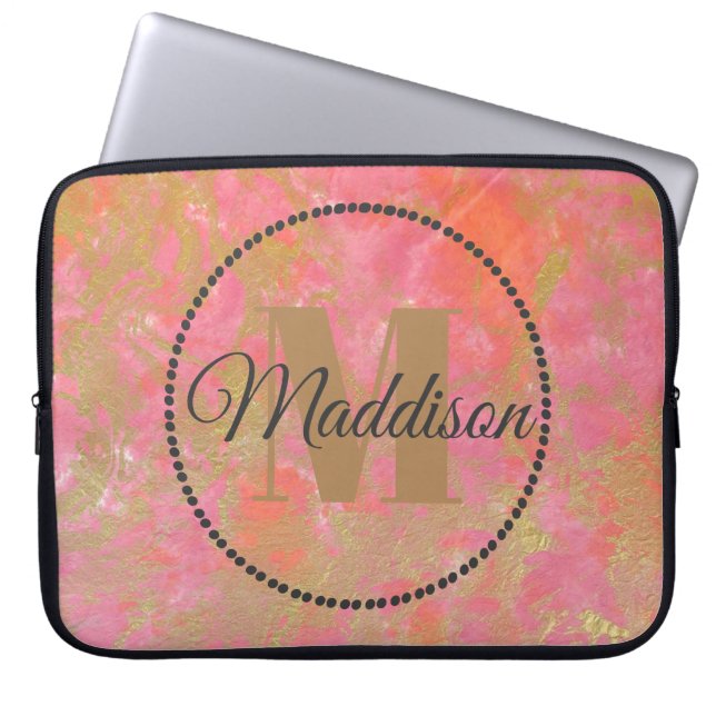 Modern Mönster Monogram ditt namn Rosa Marble Guld Laptop Fodral (Framsidan)