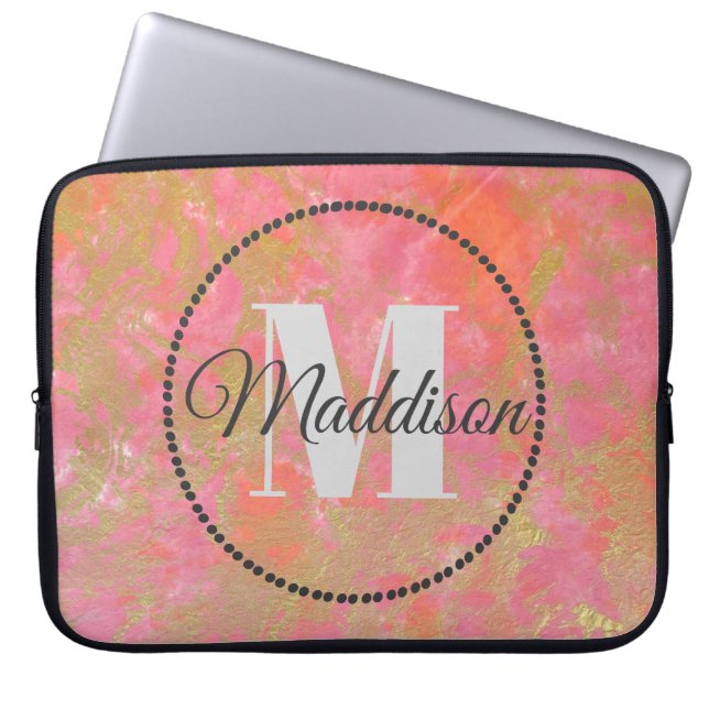 Modern Mönster Monogram ditt namn Rosa Marble Laptop Fodral (Framsidan)