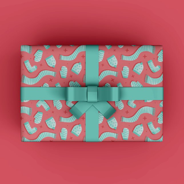 Modern Mönster Red-jul Presentpapper (Modern Cozy Winter Gift Wrapping Paper for Christmas gift wrapping in red and mint trendy colors.)