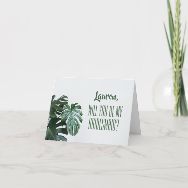 Modern Monstera Bridesmaid Kort (Framsida)