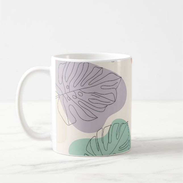 Modern Monstera Löv Mönster Kaffemugg (Vänster)