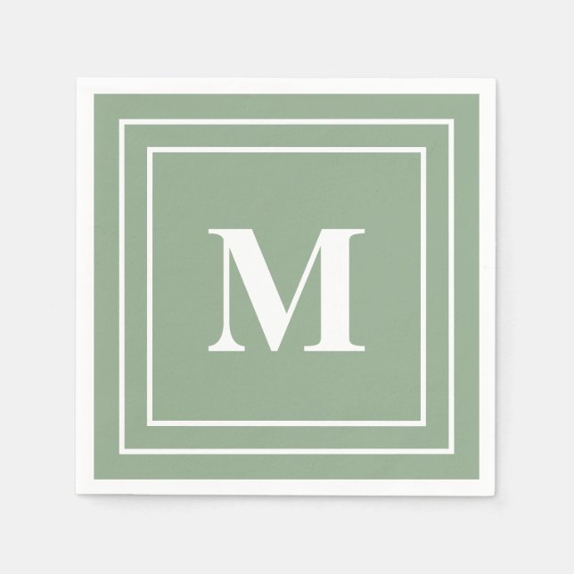 Modern Mönstergrön Monogram Pappersservett (Framsidan)