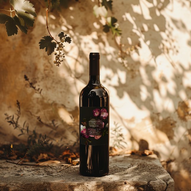 Modern Moody Floral Wedding Dark Romantic Vinflaska Etikett (Skapare uppladdad)