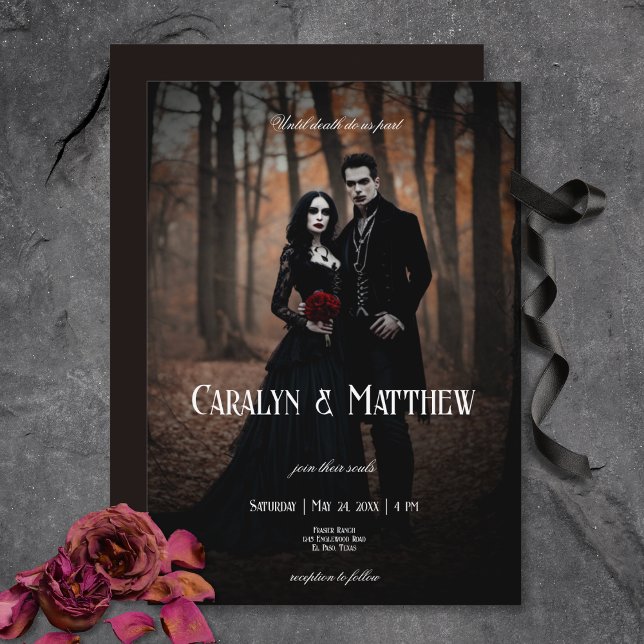 Modern Moody gotisk Photo Mörk Bröllop Inbjudningar (Modern Moody Gothic Photo Dark Wedding Invitation)
