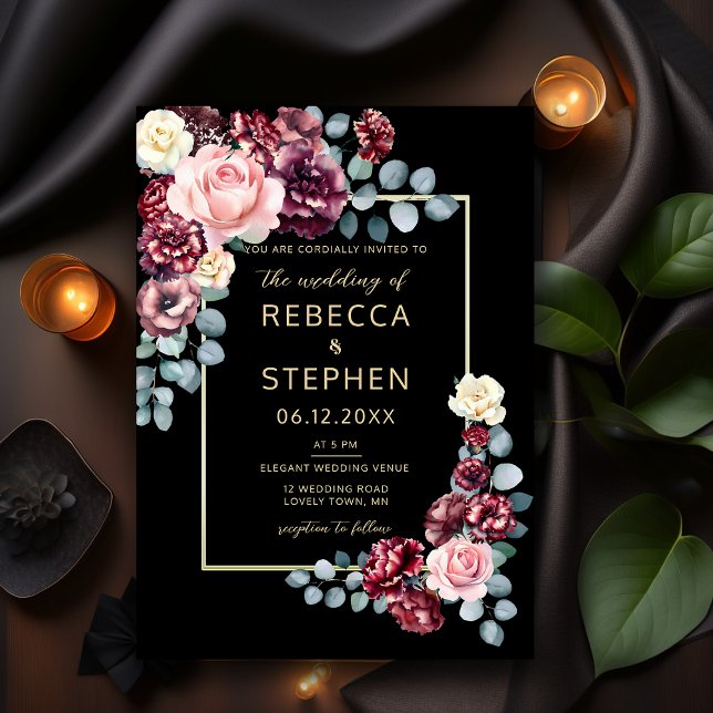Modern Moody Mörk Burgundy Violet Black Bröllop Inbjudningar (Skapare uppladdad)