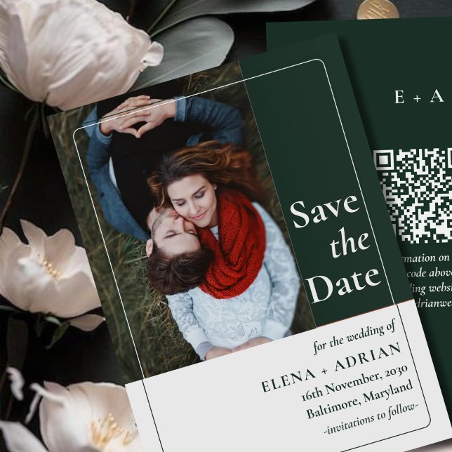 Modern Moody Photo Save the Date with QR Code Spara Datumet (Skapare uppladdad)