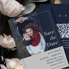 Modern Moody Photo Save the Date with QR Code Spara Datumet