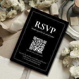 Modern Moody Wedding RSVP Card with QR code OSA Kort