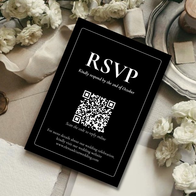 Modern Moody Wedding RSVP Card with QR code OSA Kort (Skapare uppladdad)